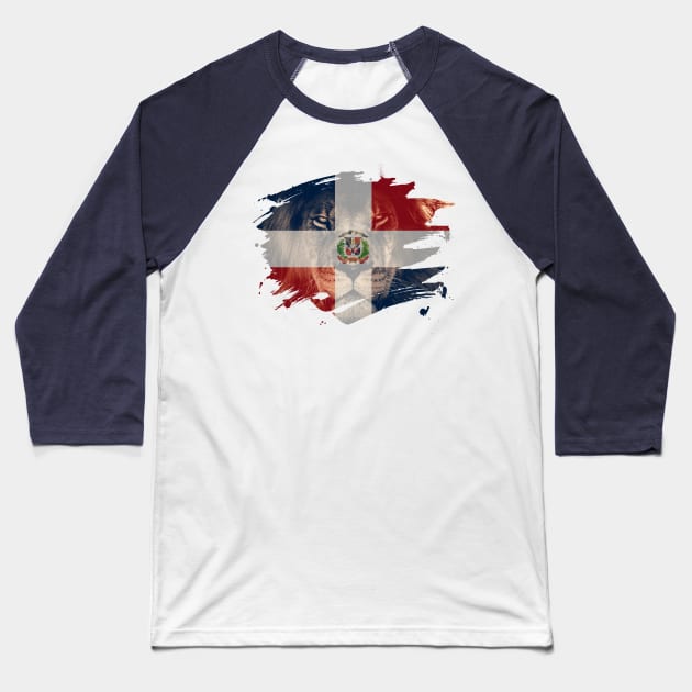 Dominican Republic Flag & African Lion Picture - Dominican Pride Design Baseball T-Shirt by Family Heritage Gifts